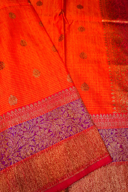 Orange Dupion Handloom Silk Saree