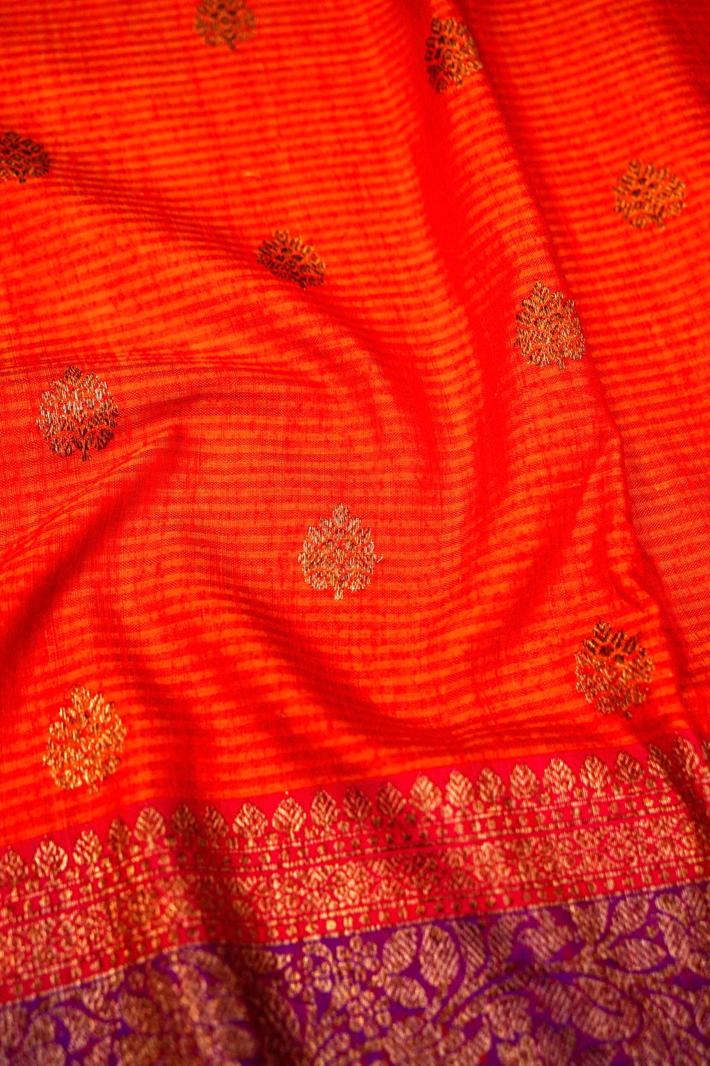 Orange Dupion Handloom Silk Saree