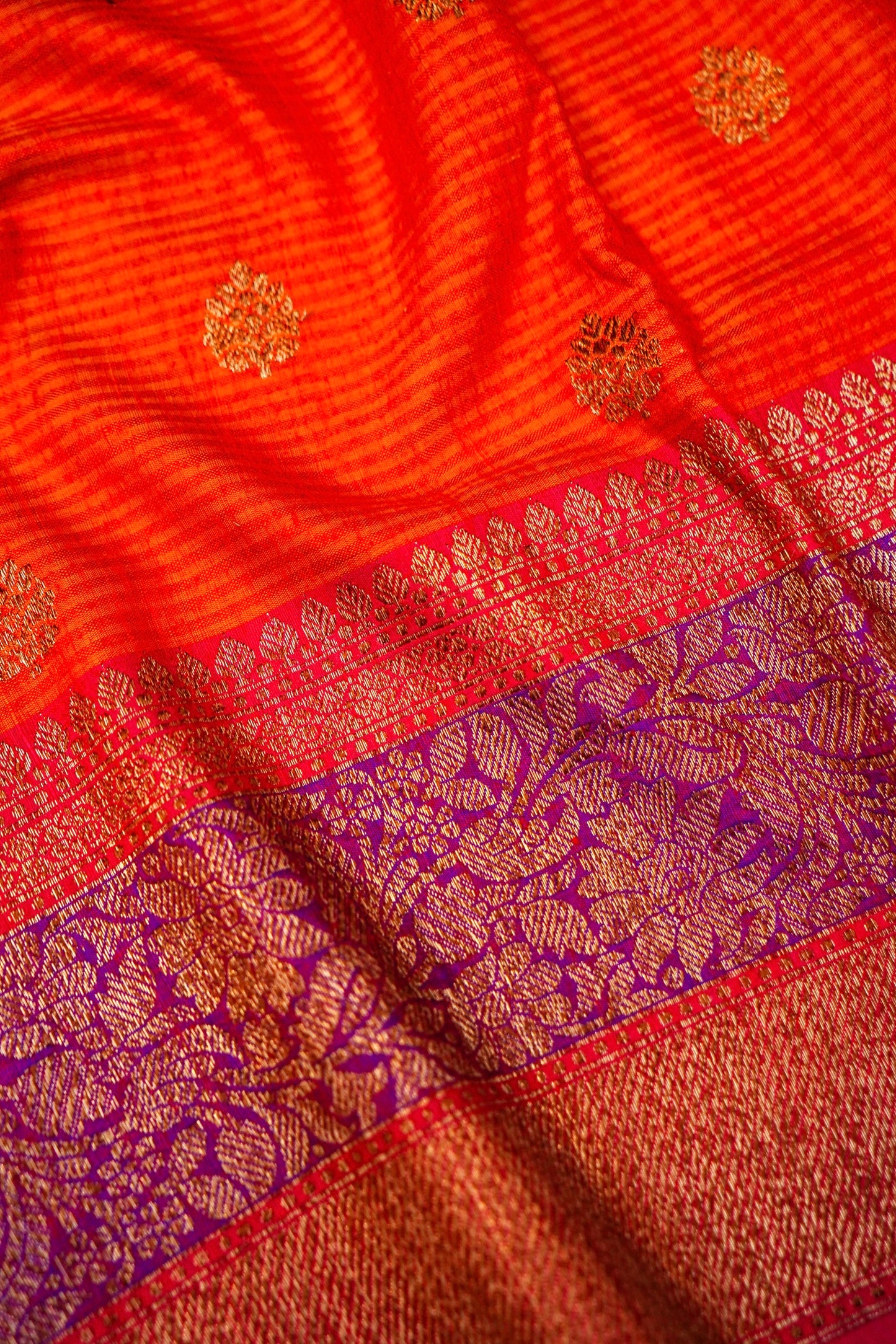 Orange Dupion Handloom Silk Saree