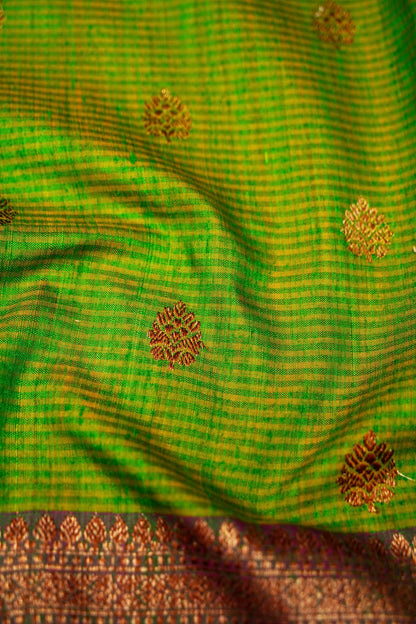 Green Dupion Handloom Silk Saree