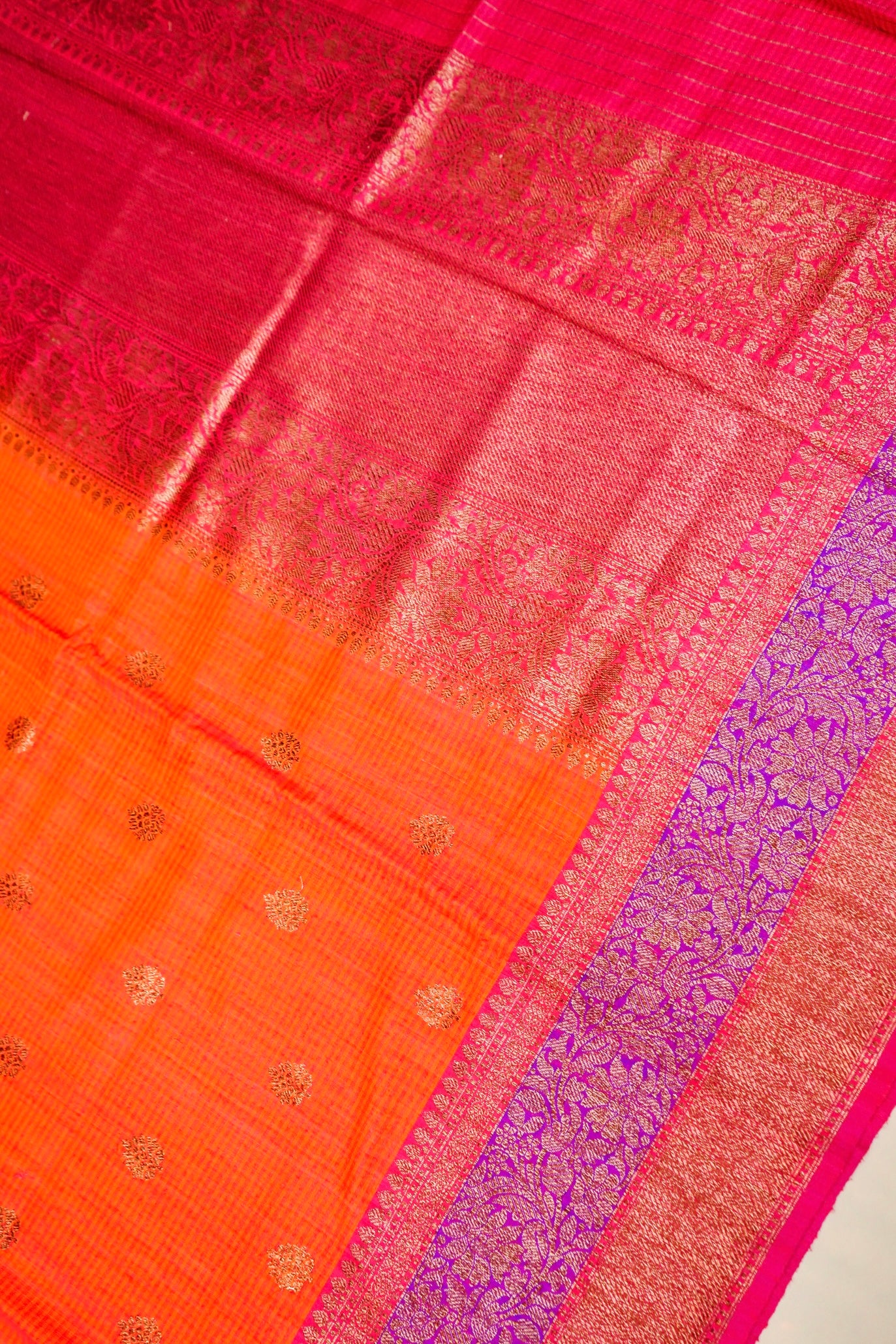 Light Orange Dupion Handloom Silk Saree
