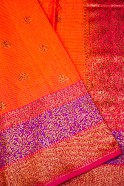 Light Orange Dupion Handloom Silk Saree