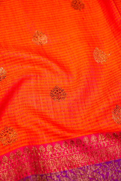 Light Orange Dupion Handloom Silk Saree