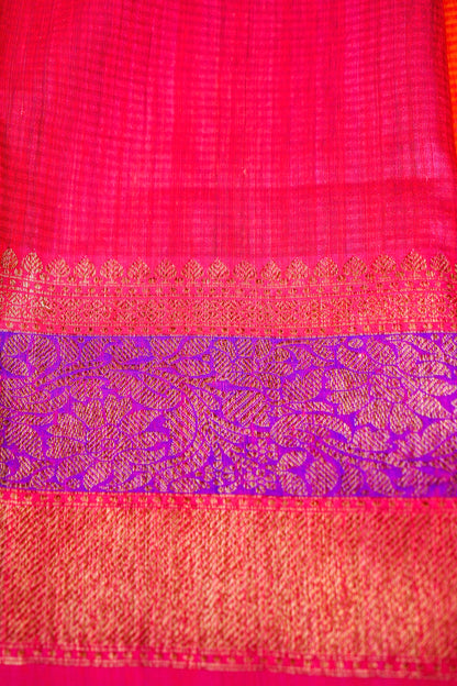 Light Orange Dupion Handloom Silk Saree