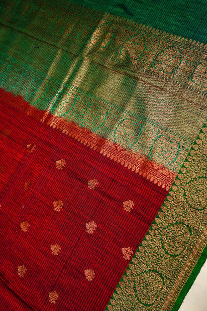 Red Dupion Handloom Silk Saree