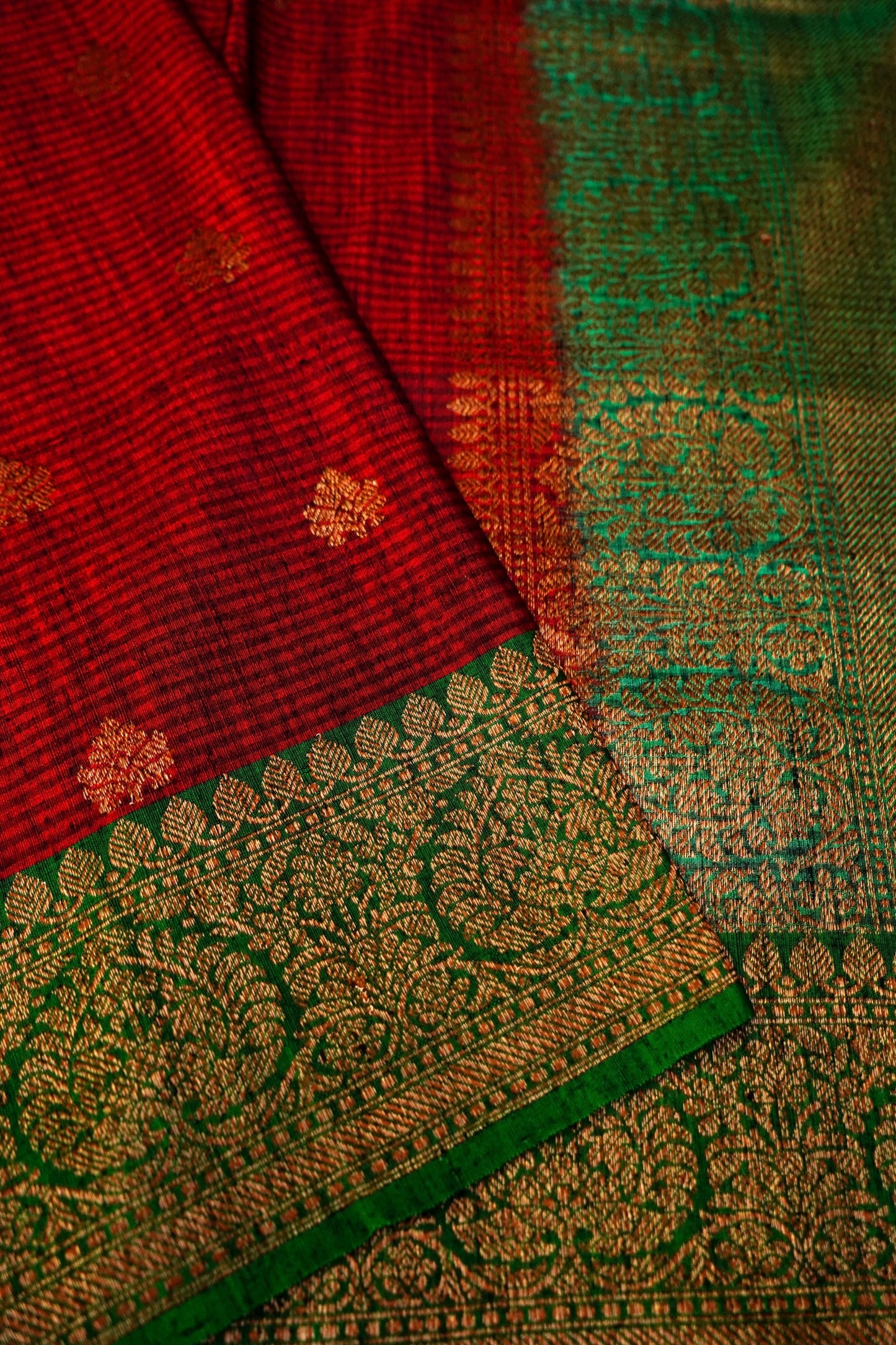 Red Dupion Handloom Silk Saree