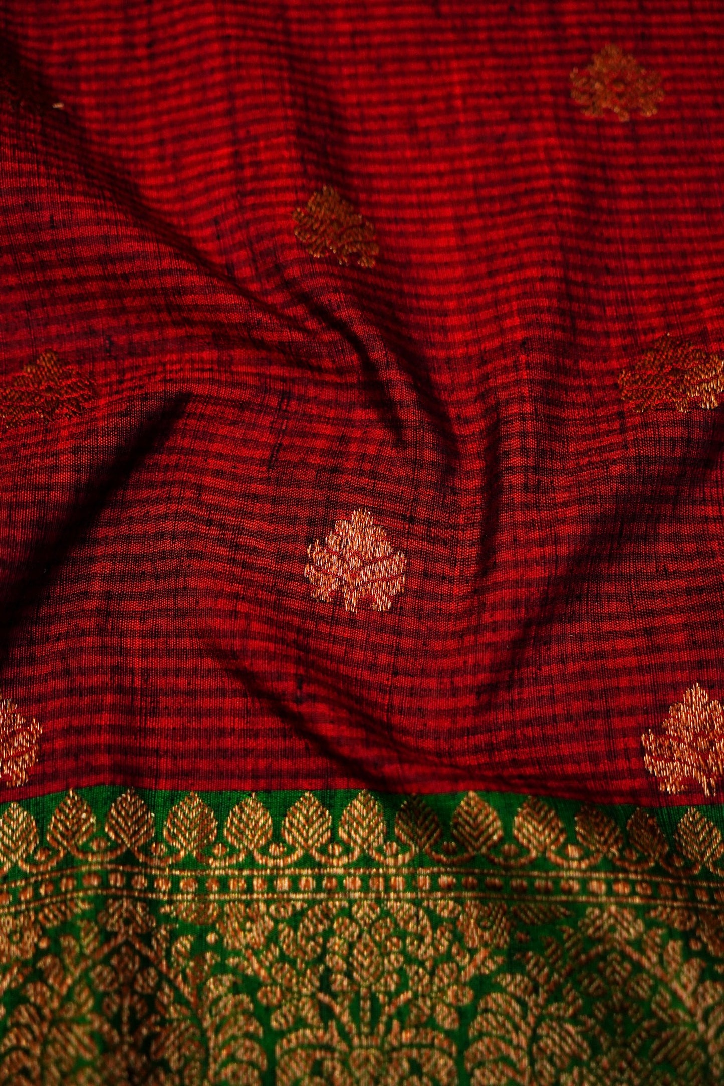 Red Dupion Handloom Silk Saree