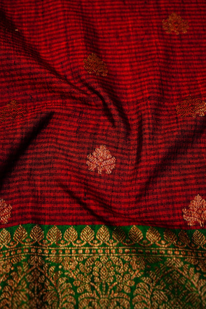Red Dupion Handloom Silk Saree