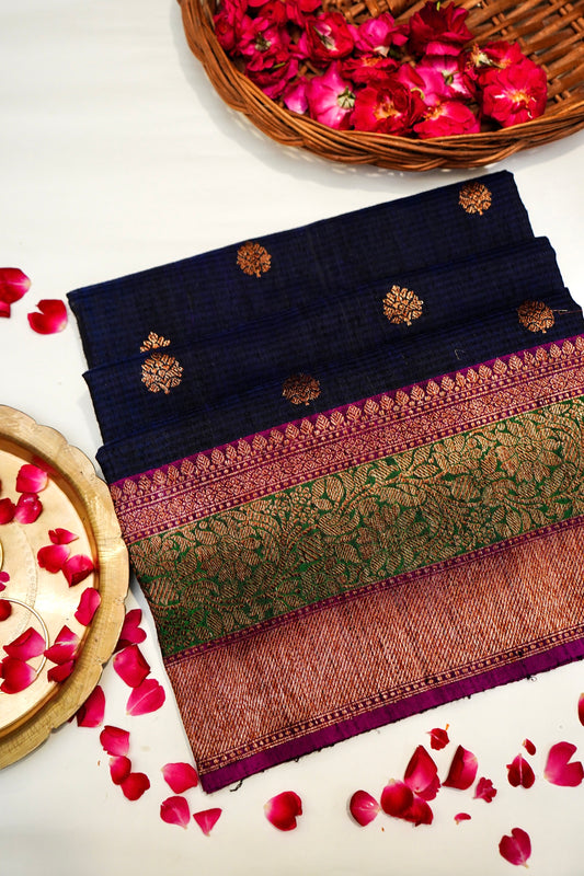 Dark Blue Dupion Handloom Silk Saree