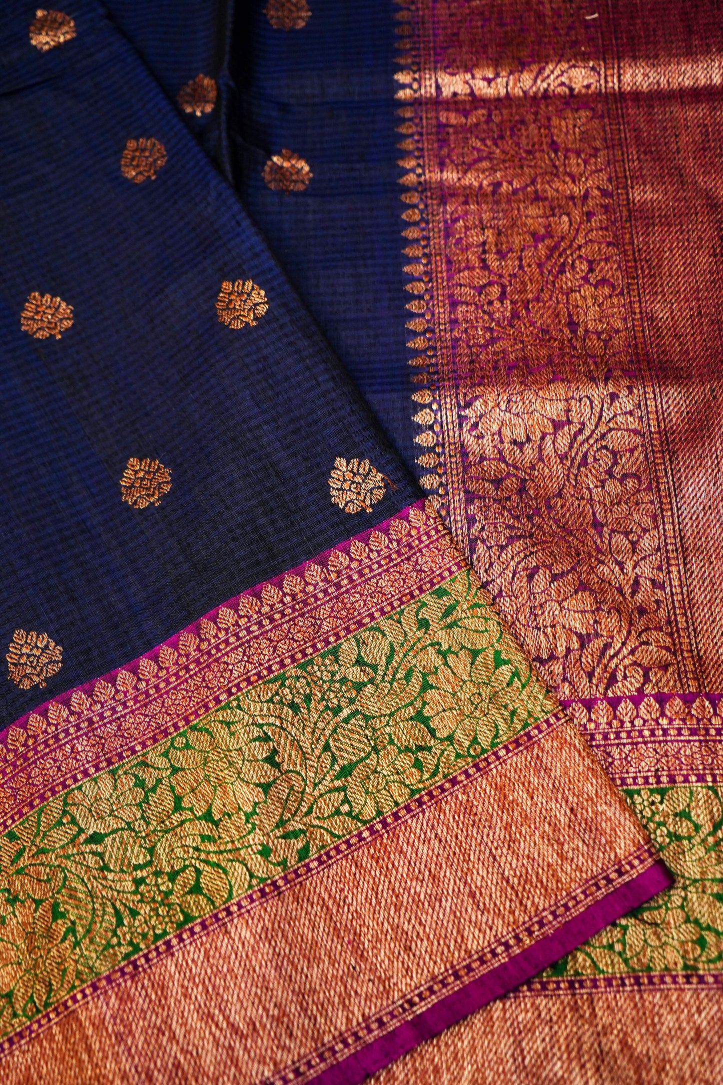Dark Blue Dupion Handloom Silk Saree
