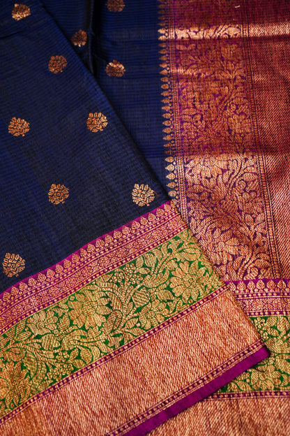 Dark Blue Dupion Handloom Silk Saree