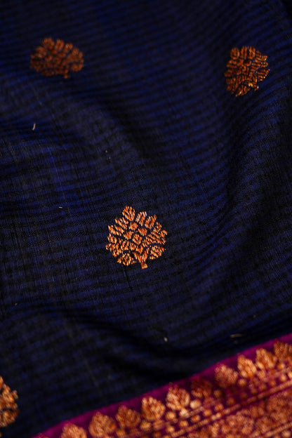 Dark Blue Dupion Handloom Silk Saree