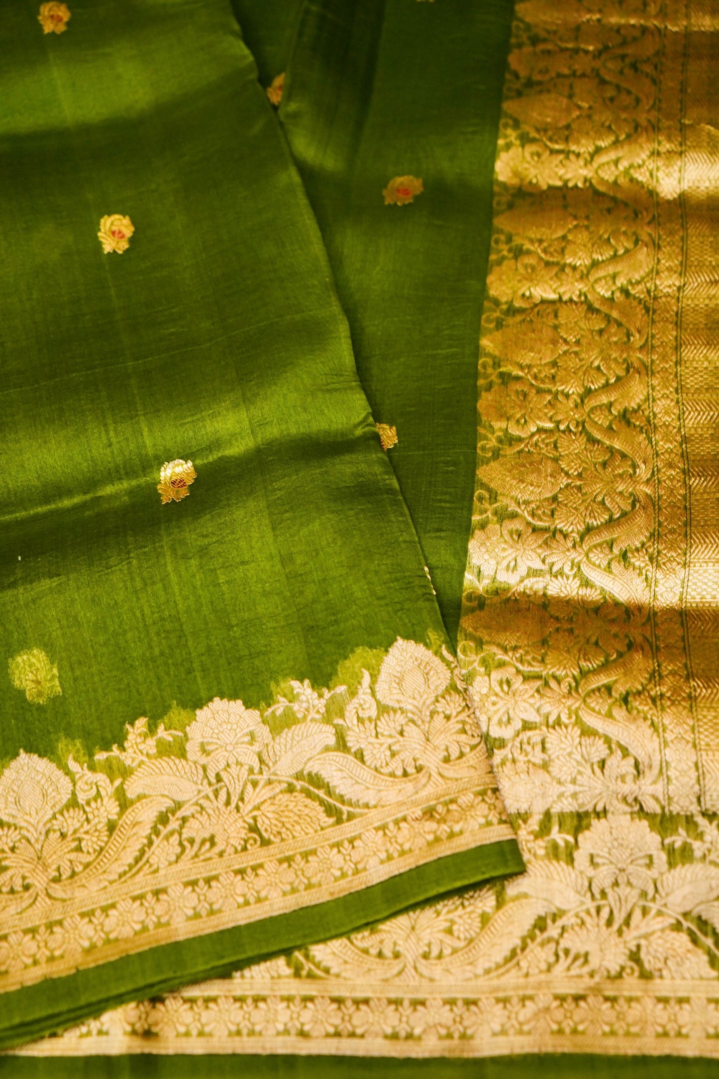 Green Pure Kora Silk Saree