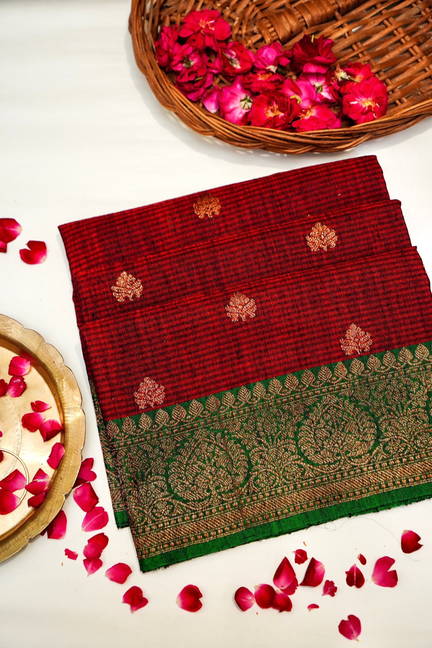 Red Dupion Handloom Silk Saree