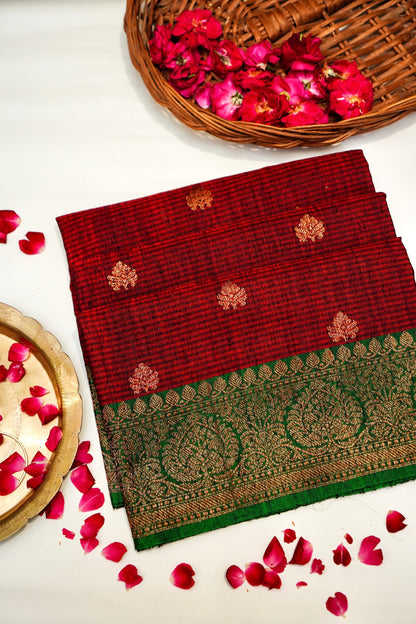Red Dupion Handloom Silk Saree