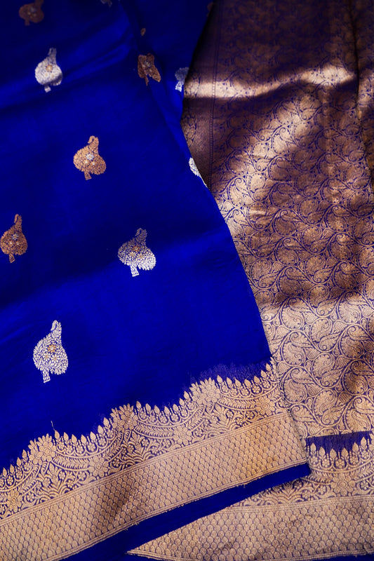 Dark Blue Pure Kora Silk Saree