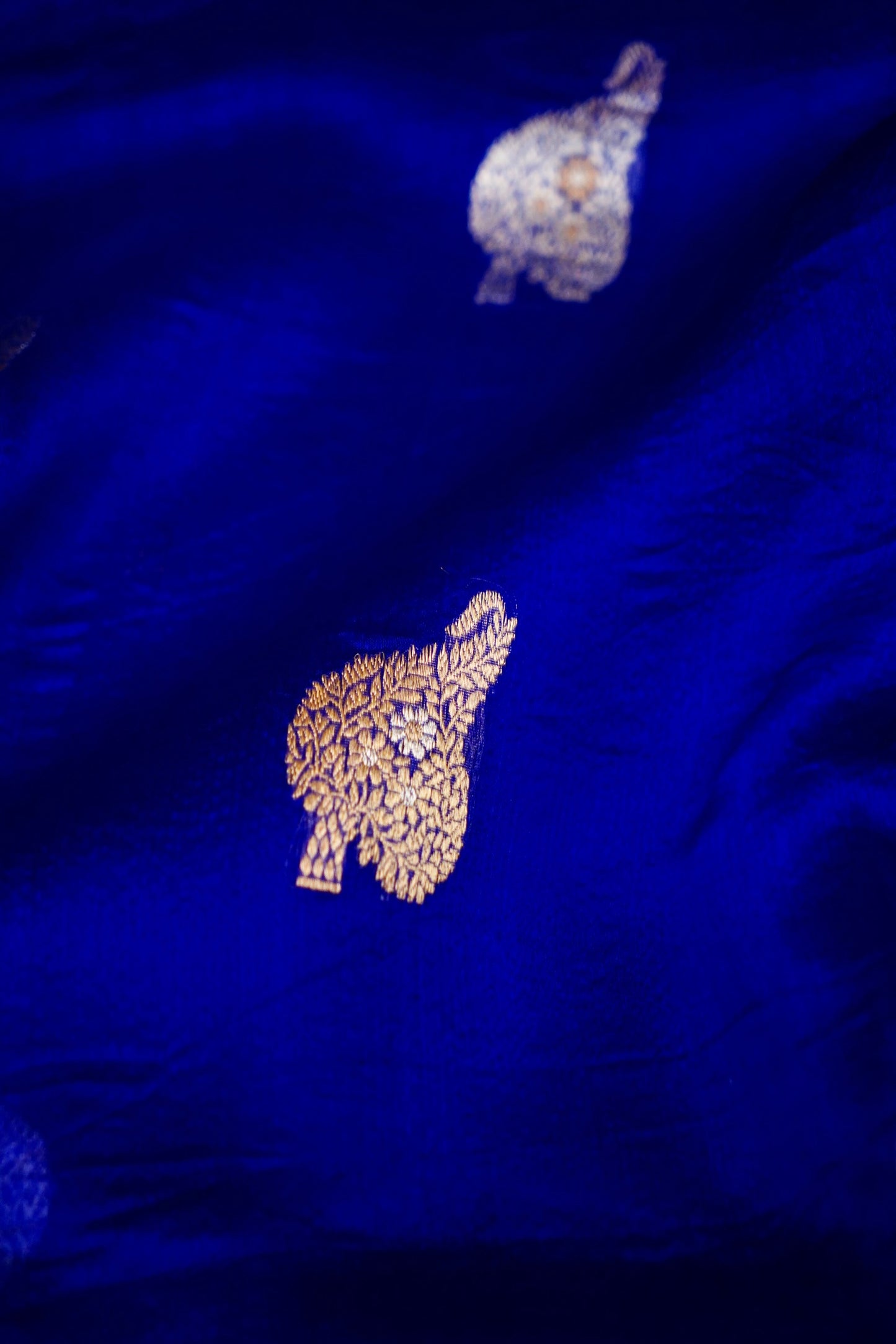 Dark Blue Pure Kora Silk Saree
