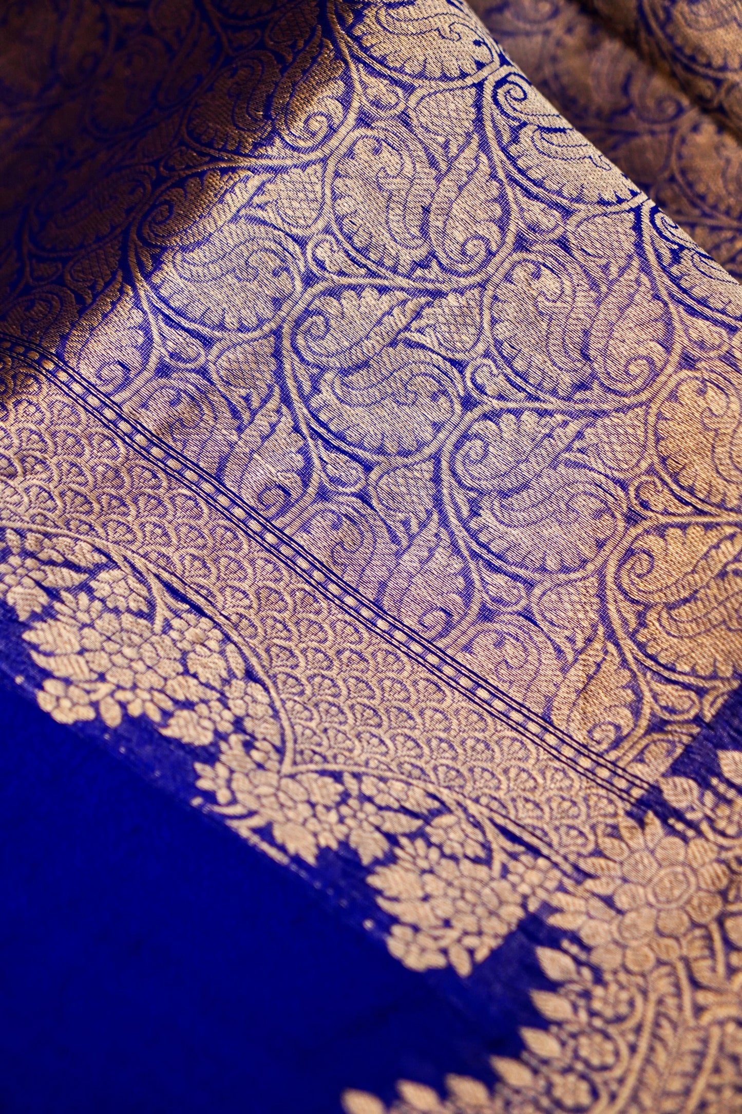 Dark Blue Pure Kora Silk Saree