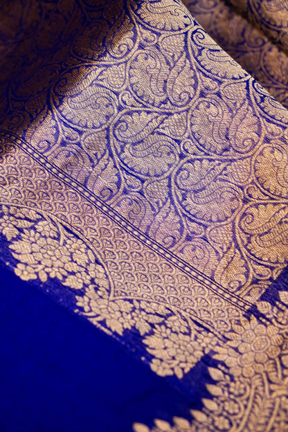 Dark Blue Pure Kora Silk Saree