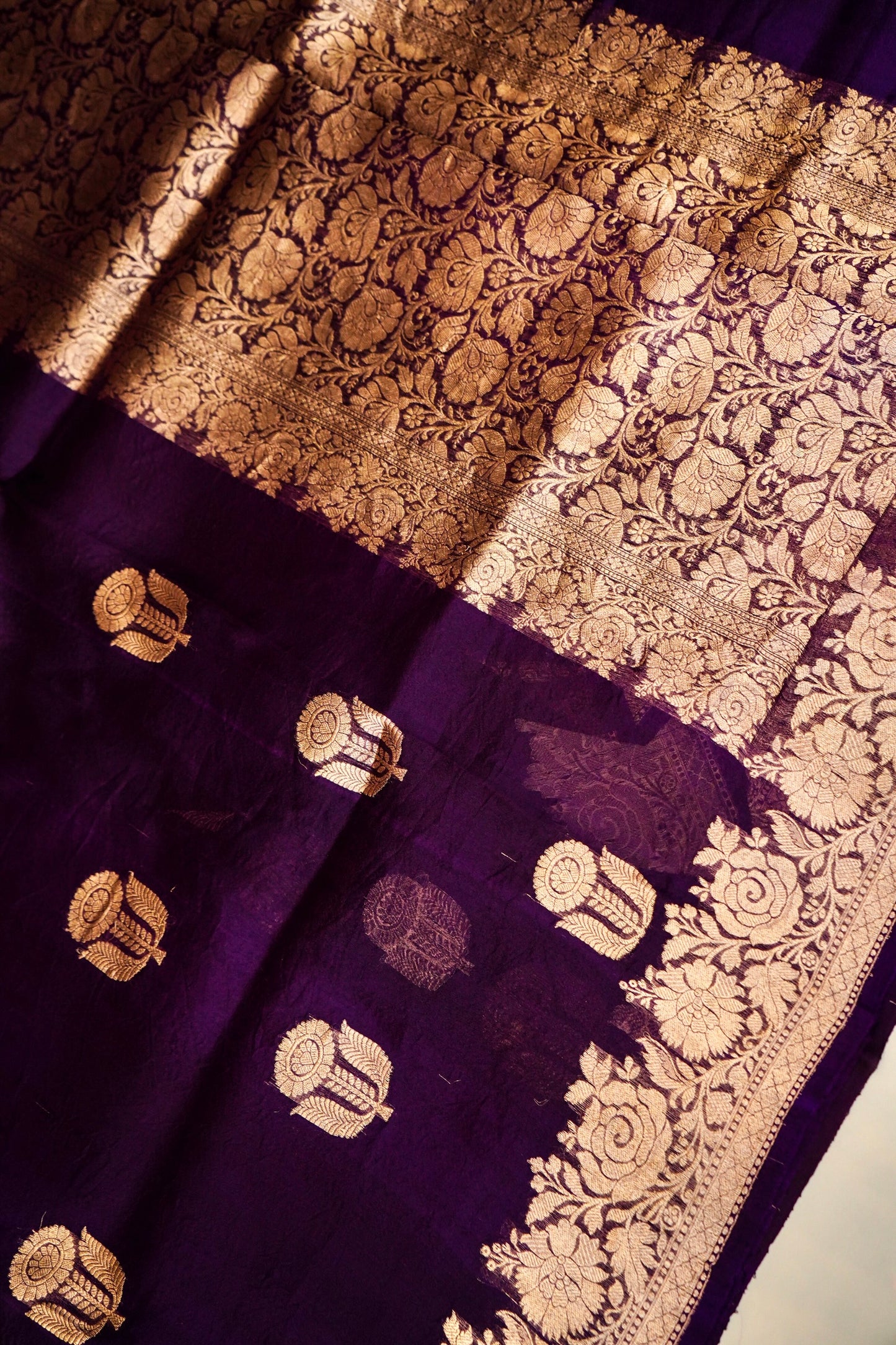 Dark Purple Pure Kora Silk Saree