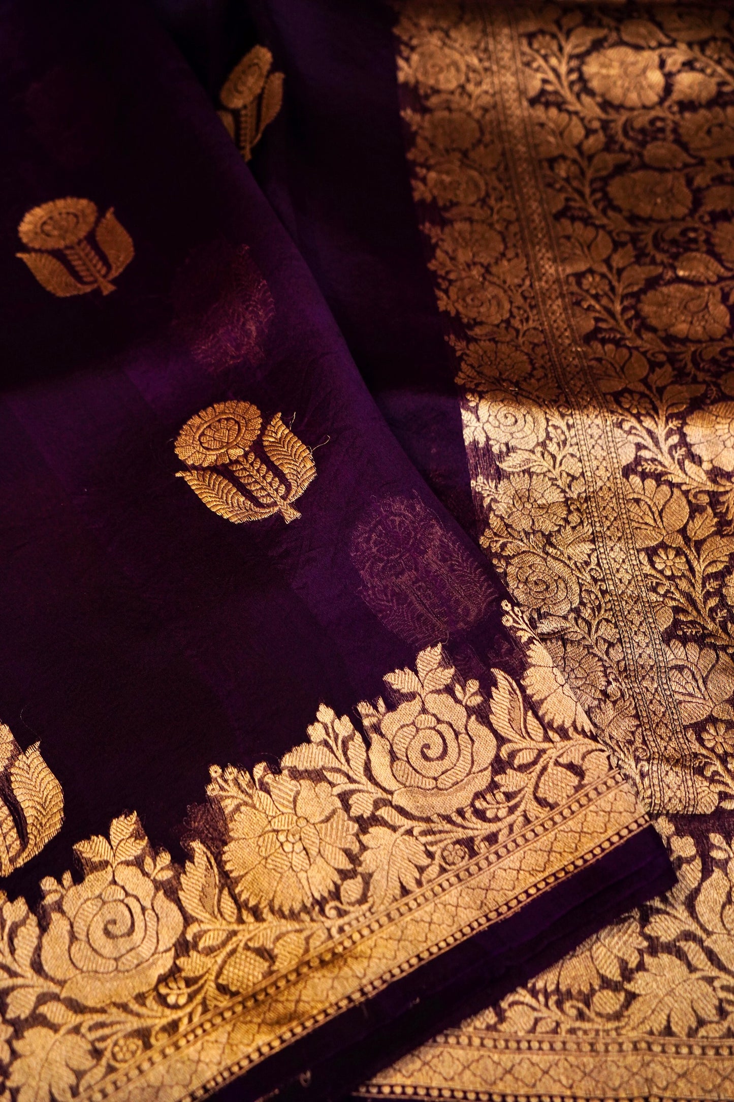 Dark Purple Pure Kora Silk Saree