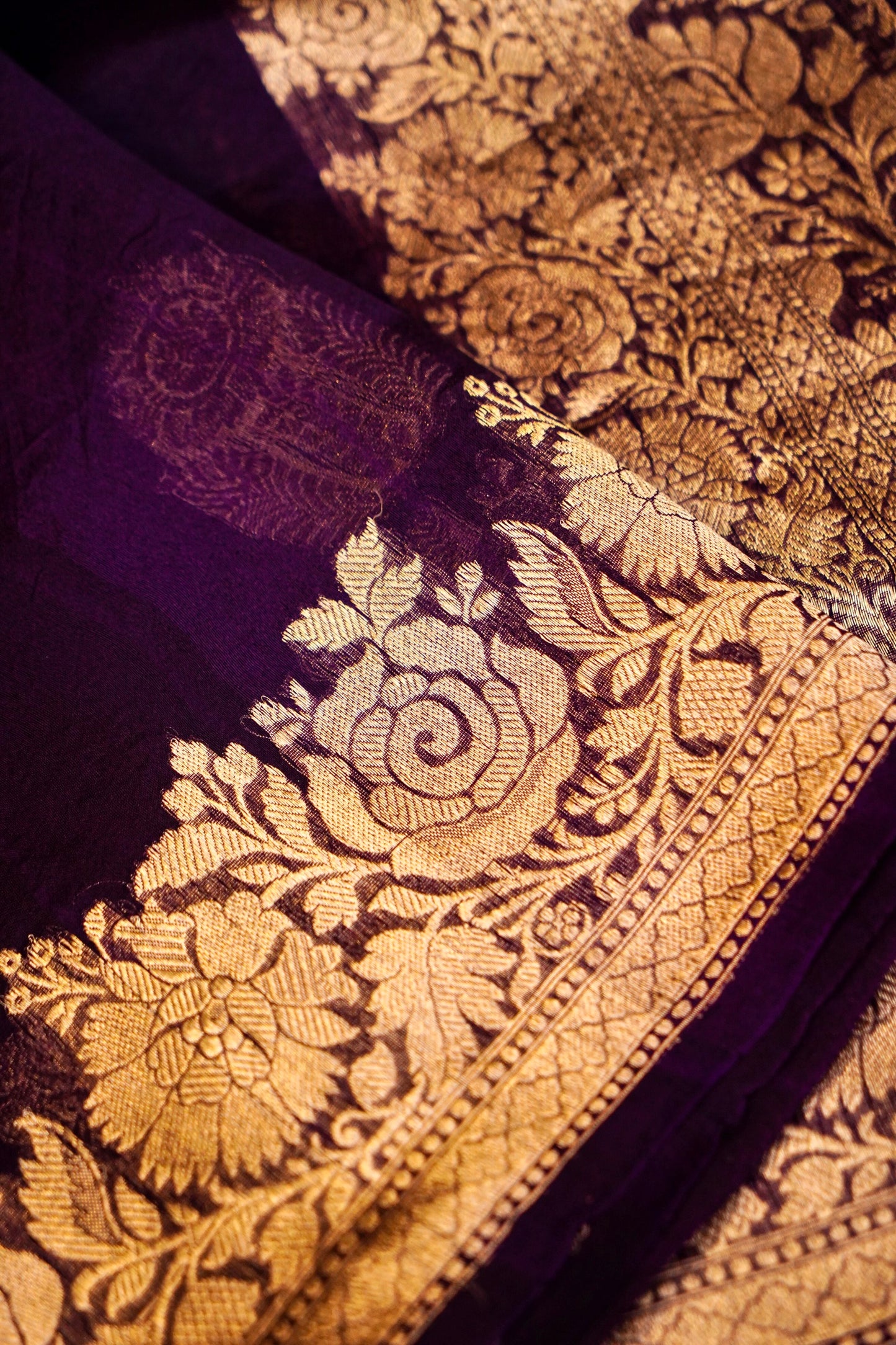 Dark Purple Pure Kora Silk Saree