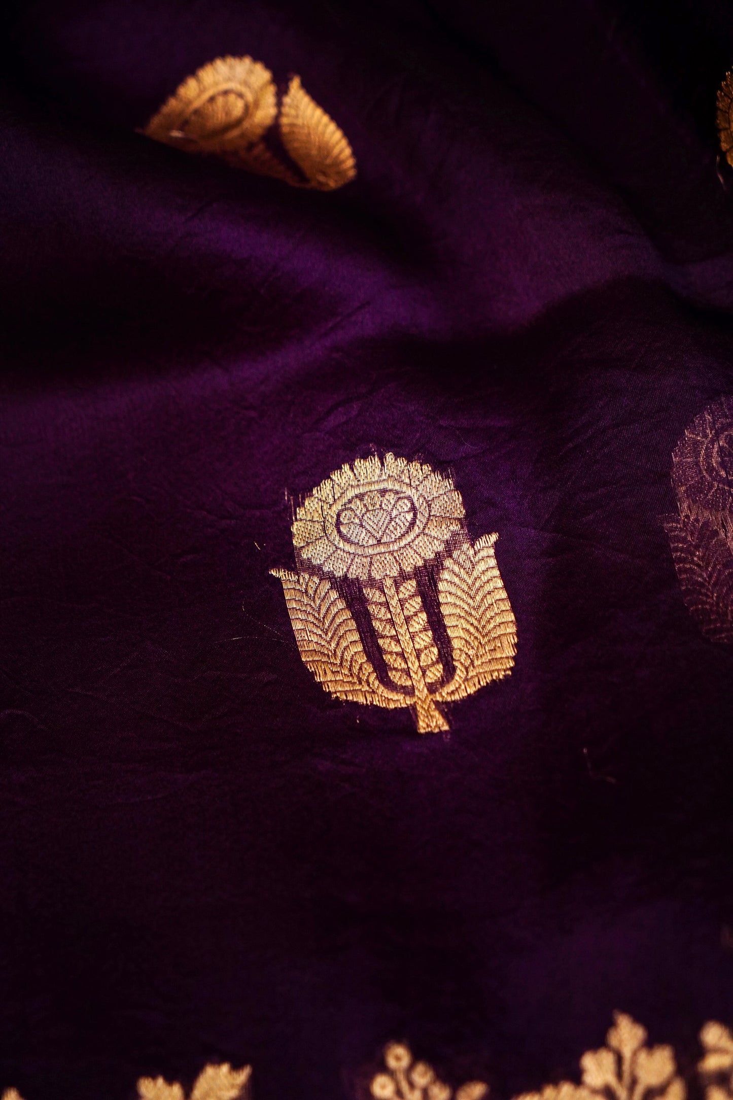Dark Purple Pure Kora Silk Saree