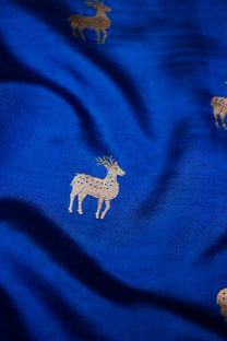 Intricate handwoven Kadhua pallu on blue pure Mulberry Katan silk saree