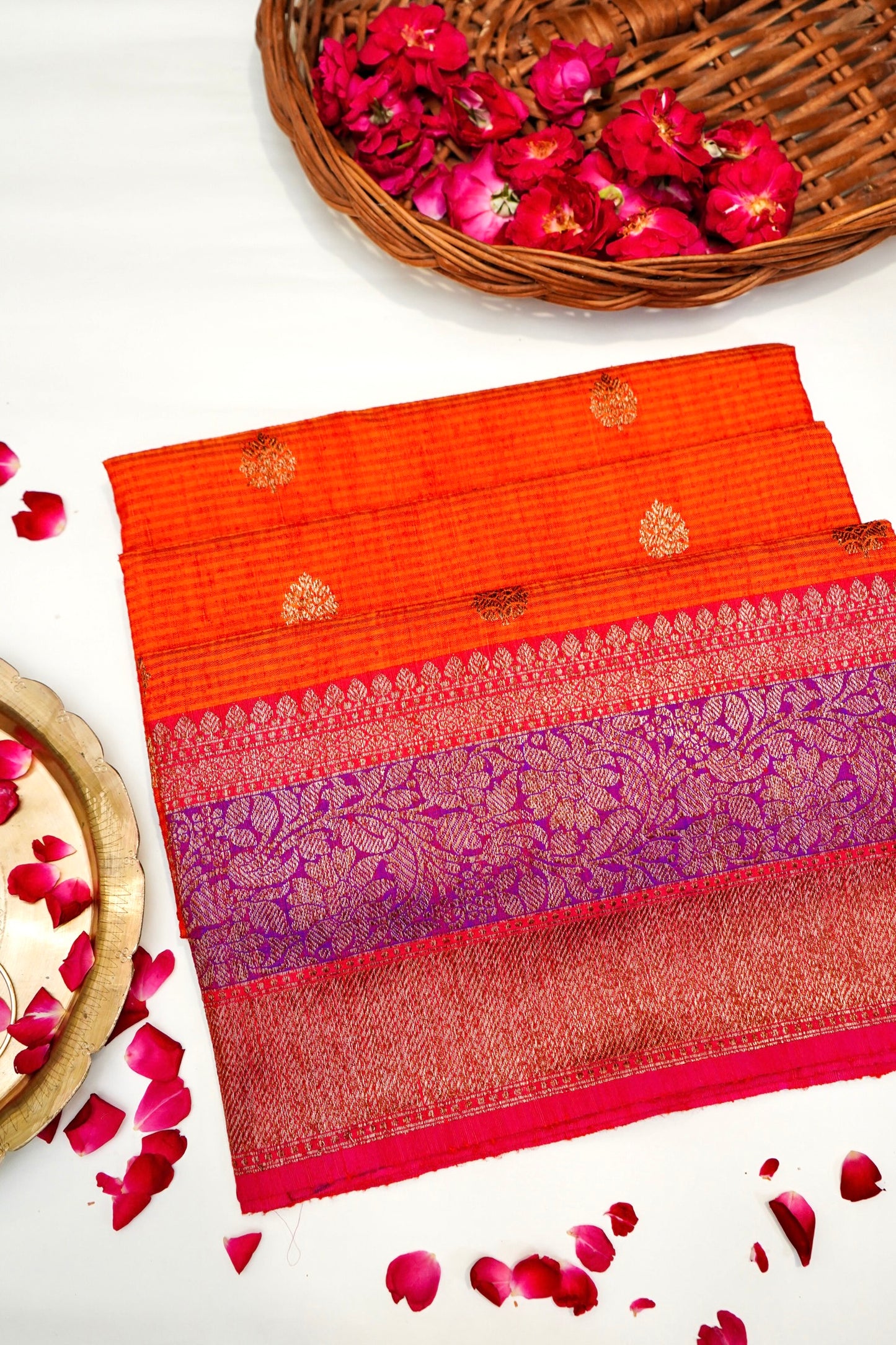 Orange Dupion Handloom Silk Saree