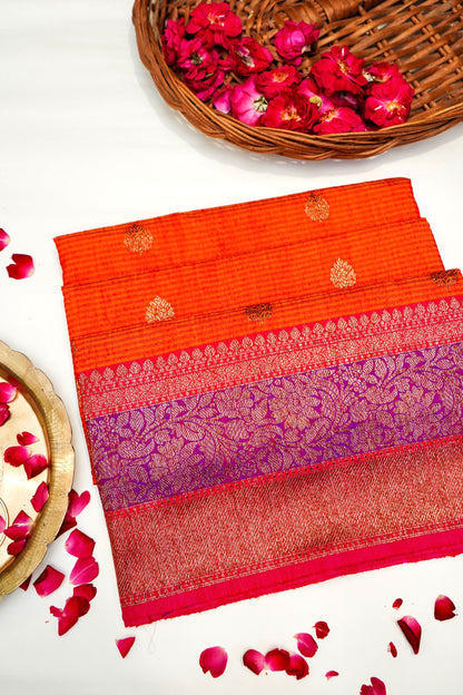 Orange Dupion Handloom Silk Saree