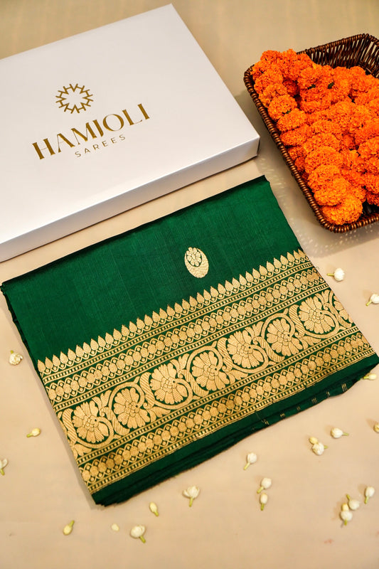 Dark Green Pure Mulberry Katan Silk Saree