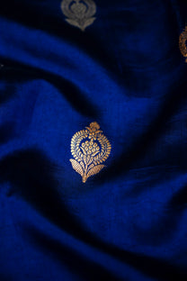 Rich royal blue Mulberry Katan silk texture woven by master Banaras artisans