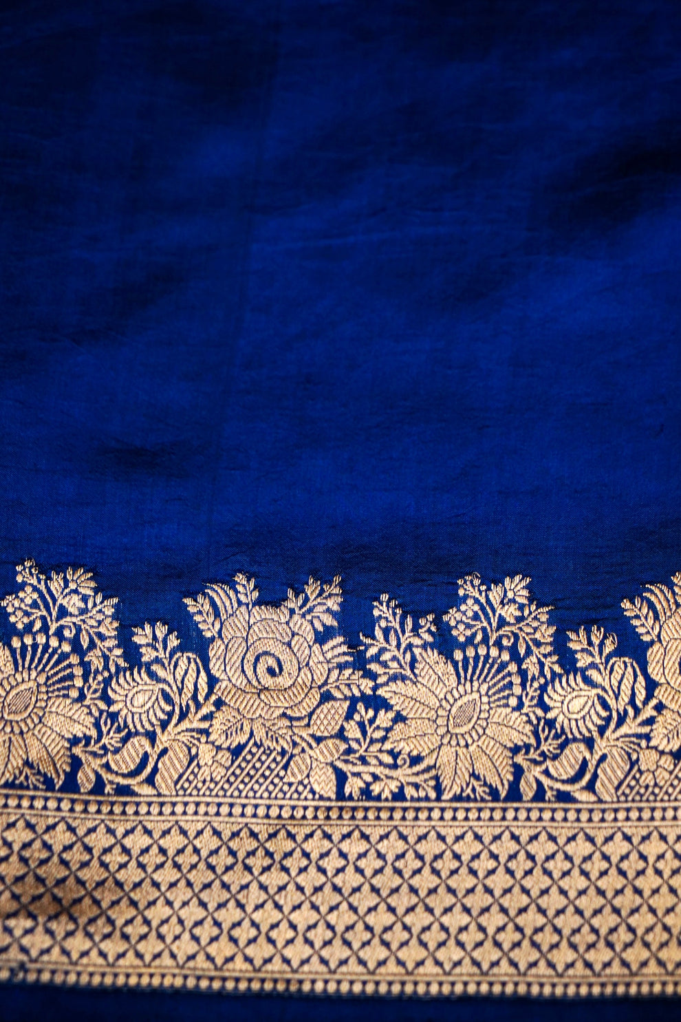 Authentic Varanasi craftsmanship on royal blue pure Katan silk saree