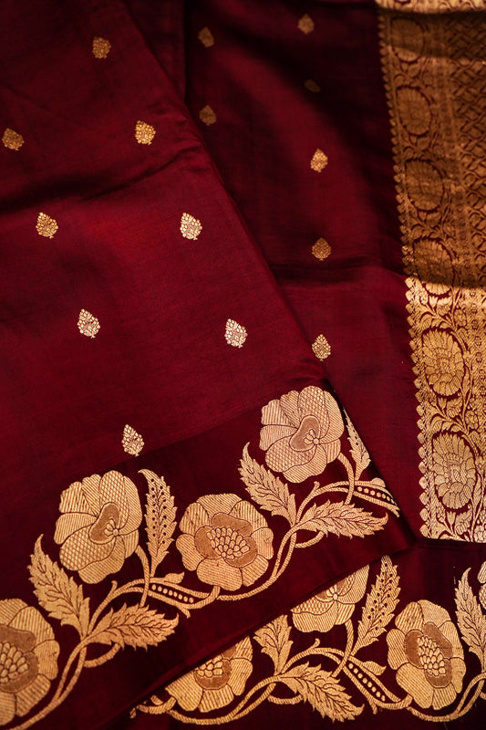 Brown Pure Mulberry Katan Silk Saree