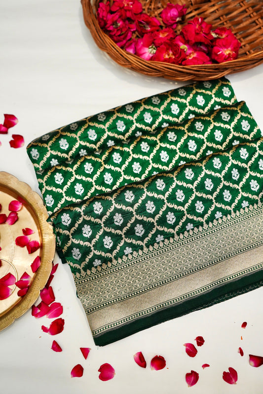 Dark Green Pure Banarasi Katan Silk Saree