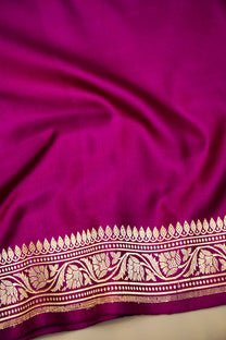 Draped pleats view highlighting comfort and drape of pink Mashru silk saree