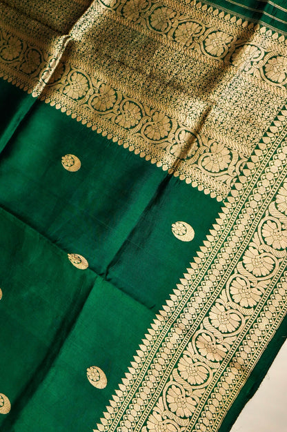 Dark Green Pure Mulberry Katan Silk Saree