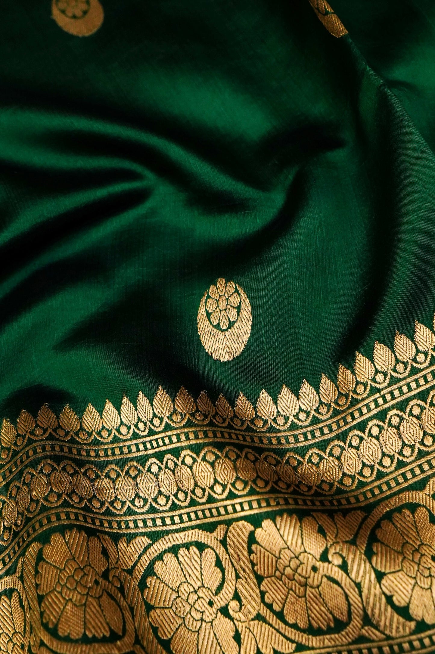 Dark Green Pure Mulberry Katan Silk Saree