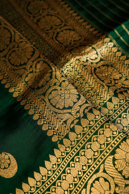 Dark Green Pure Mulberry Katan Silk Saree