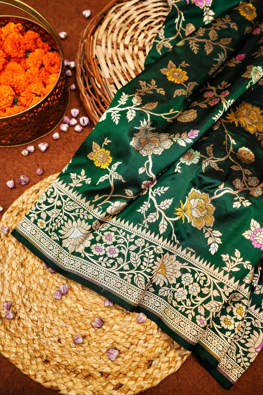 Green Katan Meenakari Banarasi Silk Saree