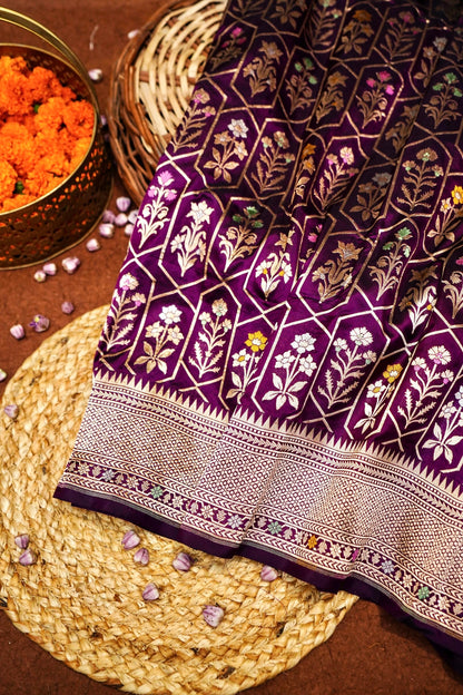 Purple Katan Meenakari Banarasi Silk Saree