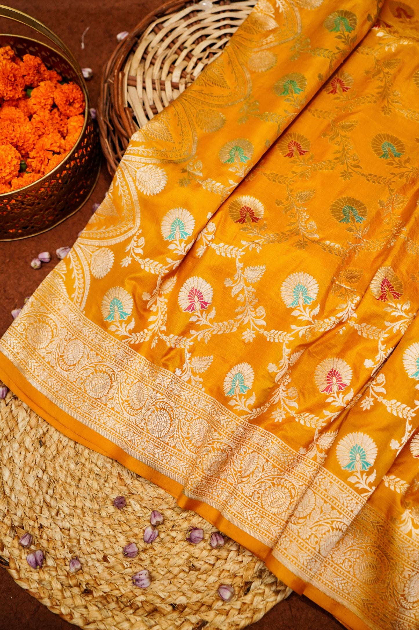 Yellow Katan Meenakari Banarasi Silk Saree