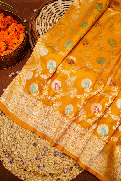 Yellow Katan Meenakari Banarasi Silk Saree