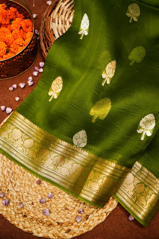 Green Pure Kora Silk Saree