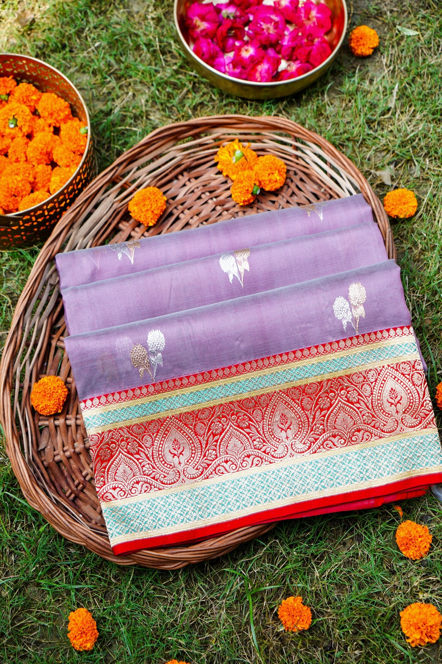 Pink Banarasi Handloom Double Kora Katan Handloom Saree