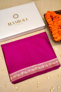 Pink pure handloom Banarasi Mashru silk saree with luminous sheen full drape