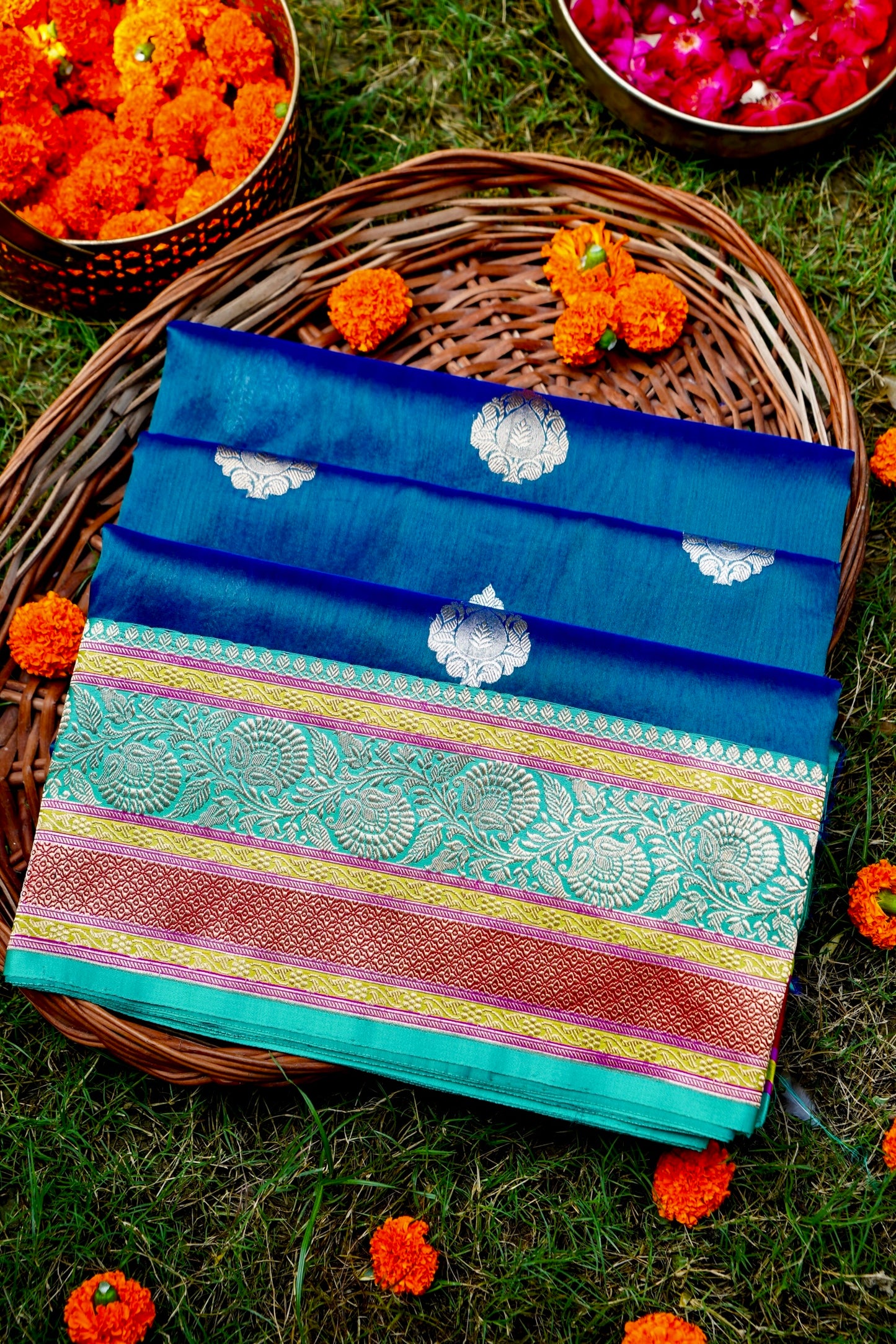 Royal Blue Banarasi Double Kora Katan Silk Saree – Handwoven Heritage Luxury