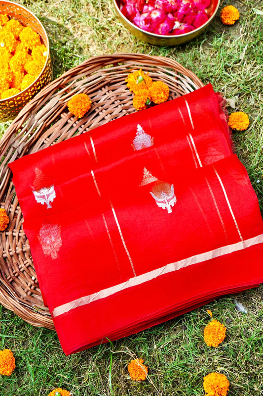 Red Pure Kora Silk Saree