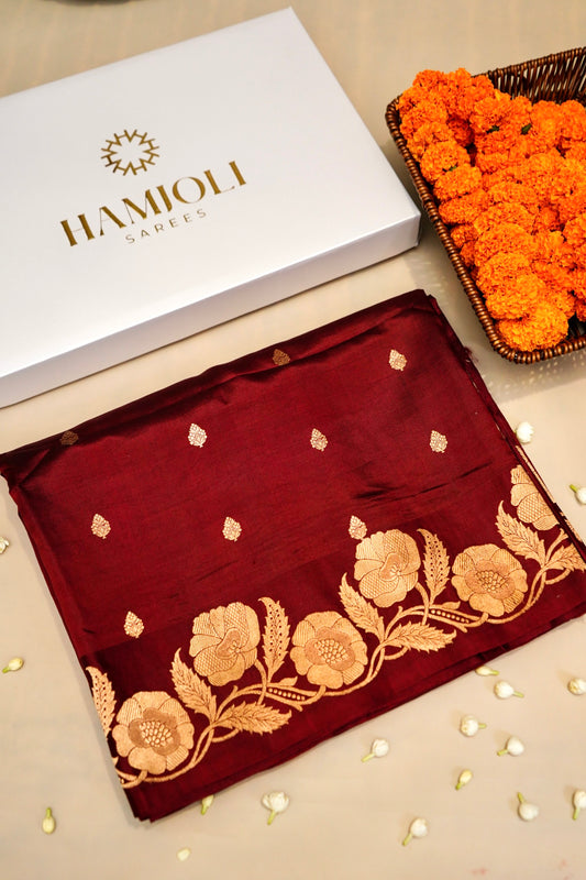 Brown Pure Mulberry Katan Silk Saree