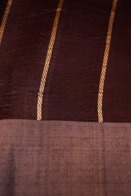 Brown Pure Kora Silk Saree